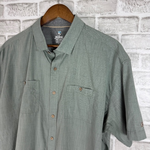 KUHL Karib Dusty Green Striped Casual Button Up Hiking Shirt Men 2XL Lightweight - Picture 1 of 8